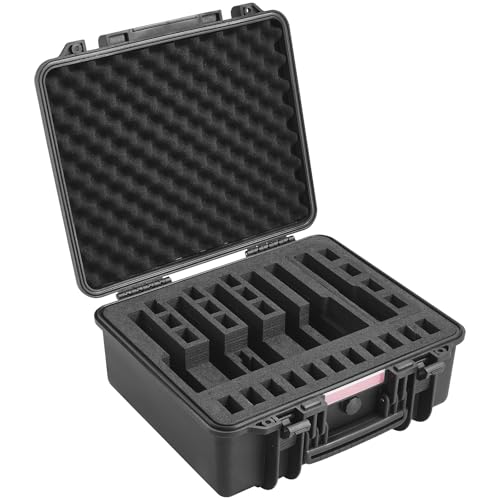VEVOR Hartschalenkoffer Pistolen, Pistolenkoffer mit vorgeschnittenem Futter, staubdichter Hartschalenkoffer für 6 Pistolen, abschließbarer Pistolenkoffer, Waffenkoffer schwarz, 491 x 434 x 211 mm