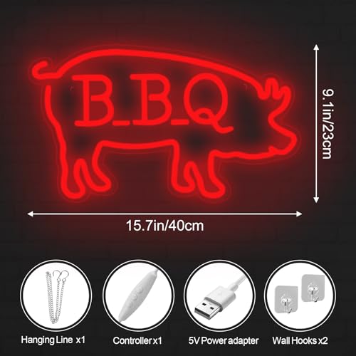 Image of BBQ Pigs Neon Sign, Cute Pig LED Light for BBQ Restaraunt Frontstore