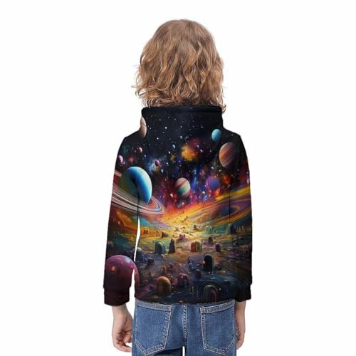 Sweat à capuche 3D planète ado pull chaud hiver fille garçon