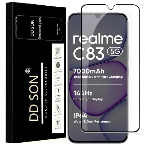 Image of DD SON Premium HD+ Tempered Glass Screen Protector Guard Compatible For Realme C83 5G (6.8 Inch, Pack of 1) Edge to Edge Coverage With Easy installation kit for Smartphone