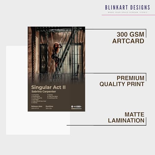 Image of BLINKART Sabrina Carpenter- Singular Act II Wall Photo Frames | Wall Art for Bedroom, Living Room, Studio or Office | Album Cover Print with Spotify Song Link QR Code | Gift for Fans - 8x12 In