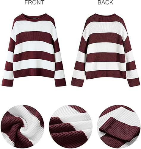 Image of Women's Striped Knitted Pullover Crew Neck Fall Winter Sweater Long Sleeve Color Block Jumper