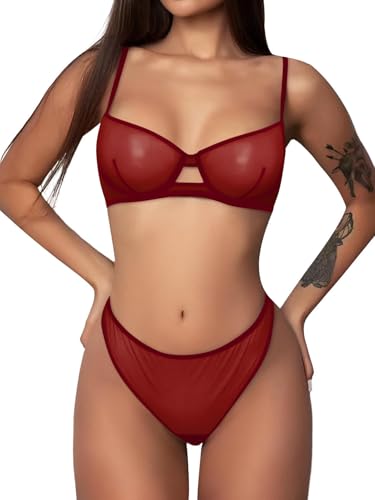 Image of Lilosy Sexy Mesh Sheer Underwire Push Up Lingerie Set Lingerie Set