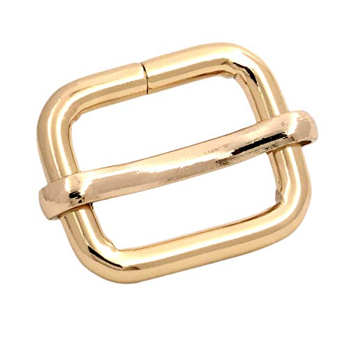 BIKICOCO Metal Slide Adjuster Buckle Tri-Glides with Movable Center Bar, for Straps, 0.6 x 0.51 Inch, Light Gold, Pack of 50