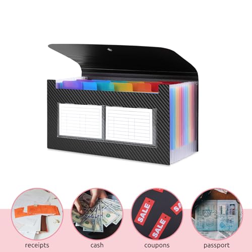 SKYDUE Pasta de arquivos expansível, 12 bolsos pequenos organizadores de arquivos sanfonados, cartei