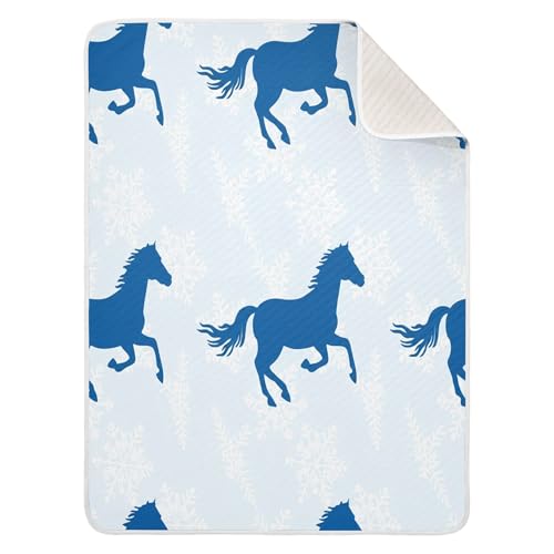 Burbuja Blue Horses Baby Blanket for Boys Girls, Nursery Soft Warm Swaddling Receiving Baby Blankets, 30x40 in Toddler Blanket