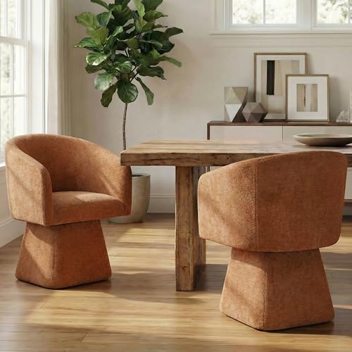 Image of VKNOW Upholstered Swivel Dining Chairs Set of 2 with Barrel Back and Arm | Modern Accent Arm Chair with Thickened Cushion, Soft Chenille Fabric, for Dining Room, Living Room, Vanity, Orange