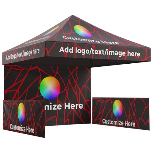 Custom Canopy Tent Top 10x10 with Logo, Personalized Customizable Pop Up Tent Top Cover Replacement for Business Advertising Outdoor Events (Top+Back Wall+2 Half Wall),No Frame Included