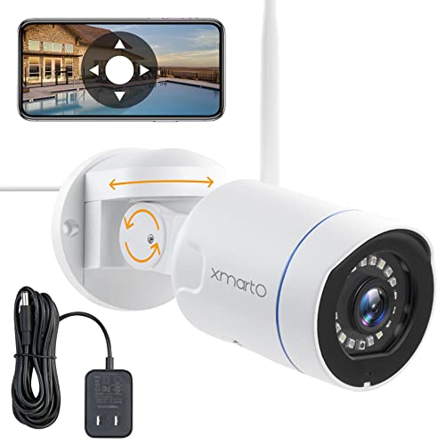 [PTZ & Auto Track] xmartO 1296p HD Wireless Pan Tilt WiFi Security Camera w. 2-Way Audio, 80ft IR Night Vision & Flood Light, 8X Digital Zoom (Works standalone or NVR, SD Card& Cloud Storage & Alexa