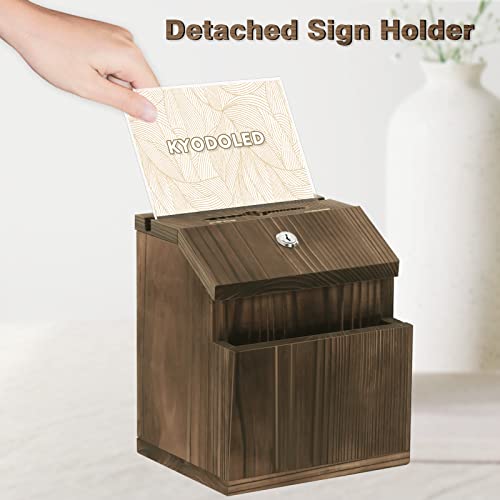 Kyodoled Wood Suggestion Box With Lock Wall Mounted,Rustic Ballot Box Donation Box Key Drop Box With Clear Acrylic Sign Holder And 30 Free Suggestion Cards 9H X 6.9W X 8.5L Inch #TOP4