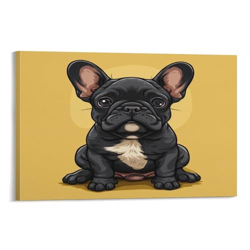 Toile bouledogue français 60x90 cm POLIUAWS pour déco murale salon