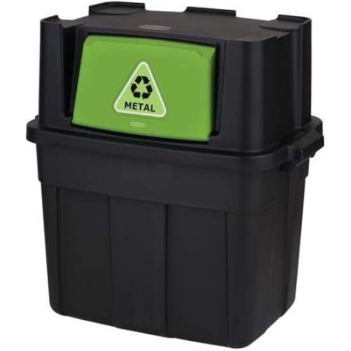 Rubbermaid, Black Stackable Recycling Bin with Swing Lid, 18 Gallon, for Recycle Waste