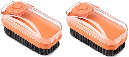 Image of Soft Cleaning Brush Hand Broom for Car /Bed /Couch /Draft /Garden /Furniture /Clothes Bedspread Carpet Cleaning Brush, Cleaning Brush with Soap Dispenser Scrub Brush,Washing Brush,Orange(Pack of 2)