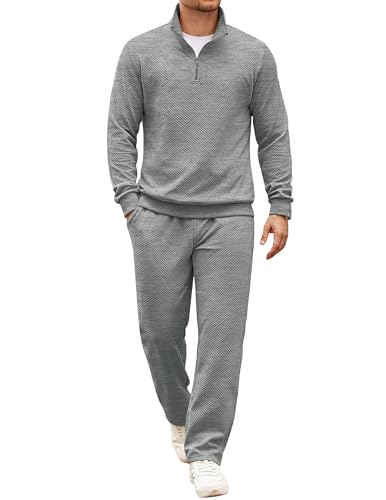 COOFANDY Men's Tracksuit 2 Piece Set Geometric Texture Quarter Zip Pullover Sweatshirt Athletic Running Sweatsuits