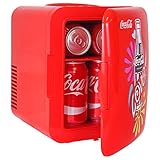 Coca Cola Mini Fridge - Refrigerator for Bedroom Skincare Office, Portable Table Top Beverage Cooler, 12V 110V Refrigerador For Drinks, Soda, Wine, Use In Car, Dorm, Outdoor, Patio, 6 Can