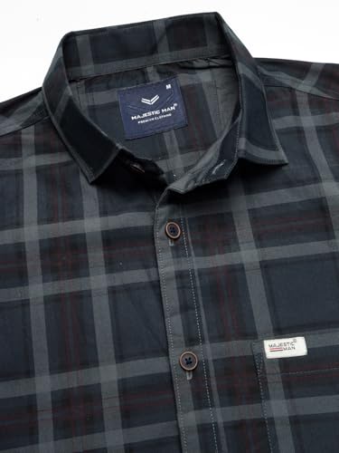 Image of Majestic Man Men's Slim Fit Premium Pure Cotton Plaid Check Half Sleeve Casual Shirt