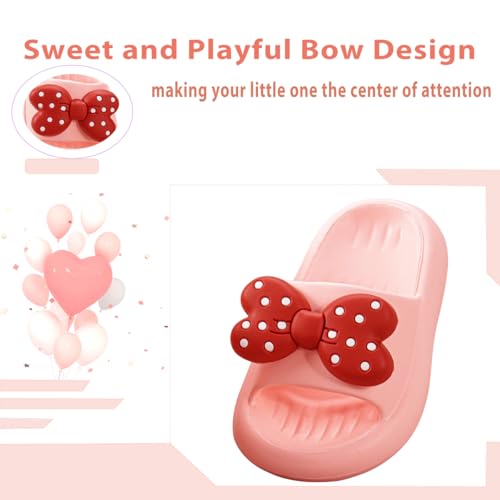 Image of Girls Cloud Bow Slide & Shower Slippers - Non-Slip Slip-On Kids Beach Pool Indoor Outdoor Shoes