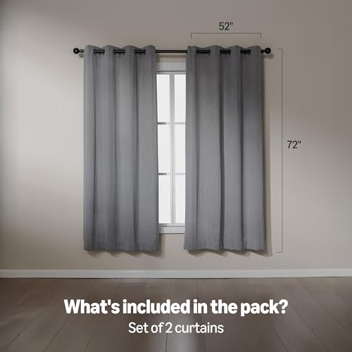 Image of Amazon Basics Chenille Room Darkening Curtains, Light Filtering Window Drapes for Bedroom and Living Room, 2-Panel Set with Grommets, 52 inch W x 72 inch L, Grey Classic