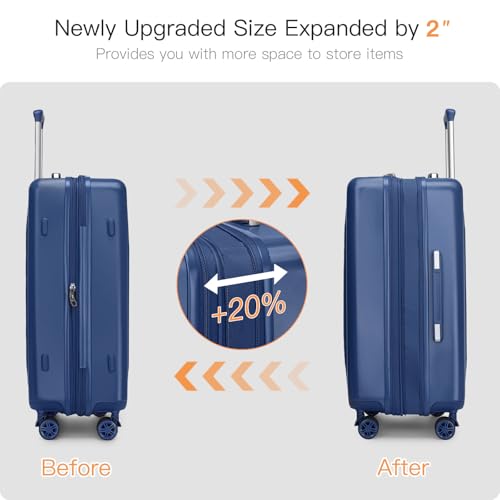 Image of Kono 28 Inch Expandable Checked Luggage Large Suitcase for Long Journey | Lightweight PC+ABS hardshell suitcase with spinner wheels, TSA lock & expandable storage for 1-2weeks travel, Navy Blue