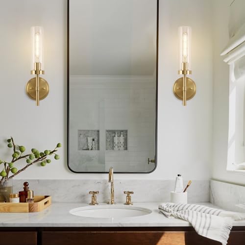 Santostock 009G1-2 Gold Wall Sconces Set Of 2, Modern Bathroom Sconces Wall Lighting Vanity Light Fixtures With Clear Glass thumb #7