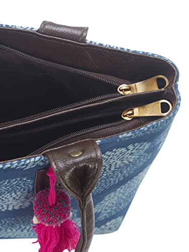 Image of NEPRI Office Pouch Tote Bag | Stylish Set of 2 Tote Bags for Women| Vegan Leather & Handblock Printed Fabric Handbag with Double Handle Shoulder Strap| Daily & Travel Use