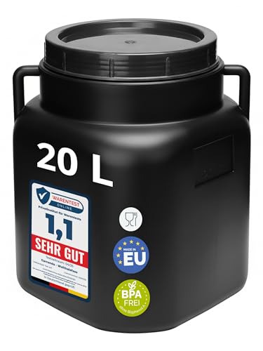 Garronda 20 Liter BPA-freies quadratisches Fass und Futtertonne Weithalsfass Wassertank und Behälter mit Deckel für Sauerkraut sowie Surfass Pökelfass für Fleisch GD-0088 Schwarz