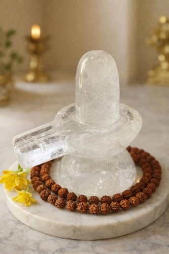 Image of Original Natural Sphatik Carat (Ct) Shivling Yoni Base (Jalhari) | Spatika Lingam Jaladhari | Clear Quartz Crystal Shiva Lingam Abhishekam, Pooja Meditation | Vastu Spiritual Idol (110-120 Grams)