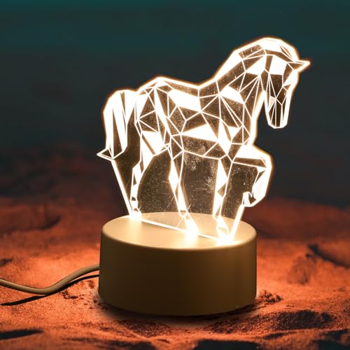 Lámpara de noche 3D LED en forma de caballo blanco miniatura 3