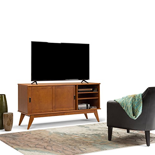 Simpli Home Draper SOLID WOOD Universal TV Media Stand, 60 inch Wide, Modern Industrial, Living Room Entertainment Center, Shelves, Cabinets, for Flat Screen TVs up to 70", Teak Brown - Thumbnail 4