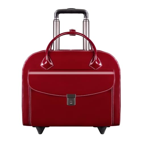 Image of McKlein GRANVILLE, Top Grain Cowhide Leather, 15 inch Leather Horizontal Wheeled Ladies' Laptop /Computer & Tablet Business Briefcase /Rolling Overnight Travel Bag, Removable trolley case