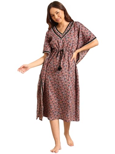 Image of Rupa Jon Aishwarya Women Full Length Printed Kaftan Nighty in Premium Cotton Blend Fabric, Night Dress, Maxi Nighty for Comfortable Everyday Wear