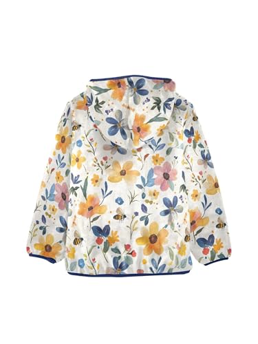 Watercolor Flower Bee Girls Fleece Jacket Girls Fall Jacket Boys Coats Zip Up Hoodie Children Sherpa Warm Outerwear 2-10T2