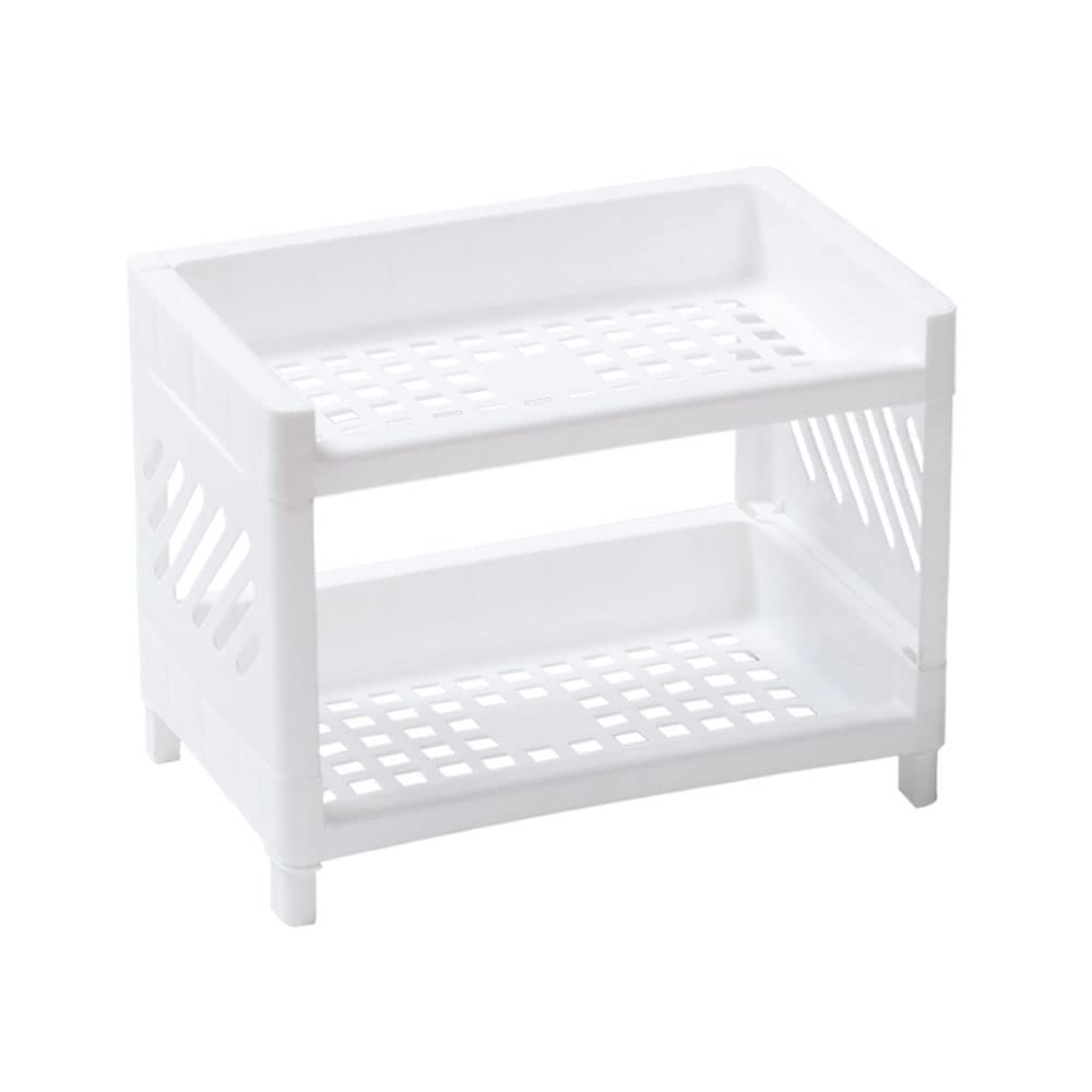 Jaugufiy 2 Tier Plastic Countertop Shelf Organizer Storage Rack, Multifunction Pantry Storage Organizer Kitchen Spice Rack Bathroom Tabletop Shelf
