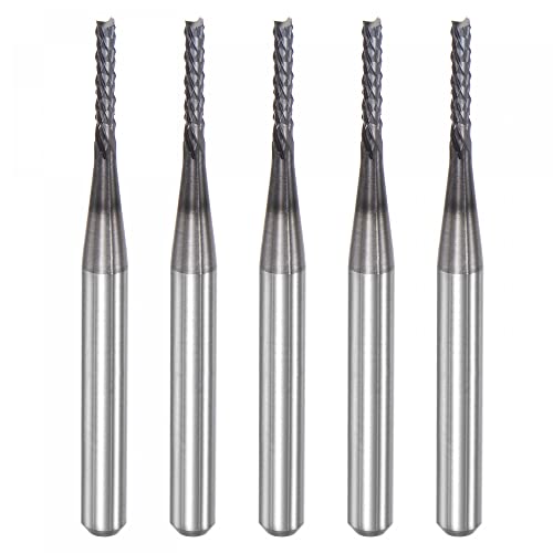 Image of uxcell End Mill CNC Router Bits, 1.4mm x 8mm 1 /8 inch Shank Diamond Film Coated Carbide Engraving Bit Milling Cutter Left Hand for PCB Plastic Fiber Wood 5pcs
