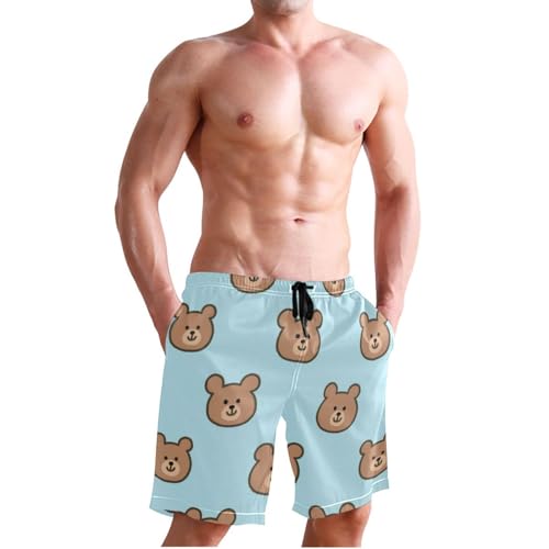 Blue Cartoon Bear Board Shorts Men's with Pockets Mens Swim Shorts with 8”/ 9” Long XL Plus Size Exercising4