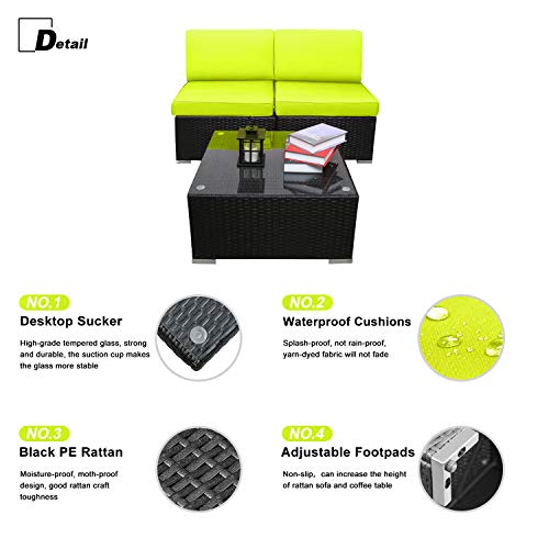 Excited Work 3 Piece Outdoor Patio Pe Rattan Wicker Sofa- Sectional Furniture Set Yard Couch Conversation Sets With Washable Couch Cushions (Green) #TOP1