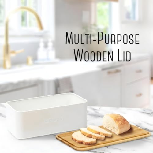Image of Bread Box with Handle Lid | Bread Storage Box for Kitchen | Bread Dispenser Box | Food Grade Storage Box for Kitchen, Ivory, Metal