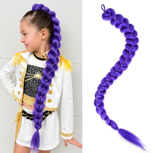 Getgal 30 inch Purple Braids Ponytail Hair Pre Braiding Hair with Tie Synthetic Purple Hair Extensions for Halloween Costume kids Cosplay（30inch Braid Ponytail）