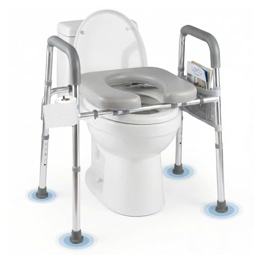 COSTWAY Toilet Booster Seat for Seniors with Handles, Padded Seat, 5-Way Height Adjustable, 41.5-51.5 cm, Adjustable Width, Aluminium, Raised Toilet Seat, White