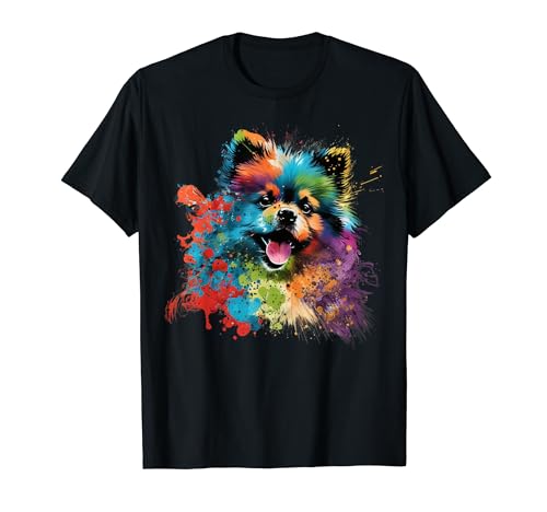 Coloré Splash Art Portrait de Poméranie chiot propriétaire de pompon T-Shirt