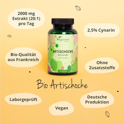 Bio Artischocken Kapseln Hochdosiert | 40.000 mg Pulver äquivalent (20:1) | 2,5% Cynarin | Rohstoff aus Frankreich | Laborgeprüft | Ohne Zusatzstoffe | Deutsche Produktion Vegavero® – Bild 5