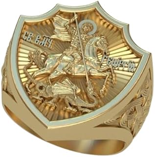 icedout Saint George's Victorious Archangel Signet Mens Ring George Sovereign Family Crest Ring 14K Yellow Gold Plated Wedding Engagement Gorgeous Statement Ring 925 Silver Handmade Gift For Him