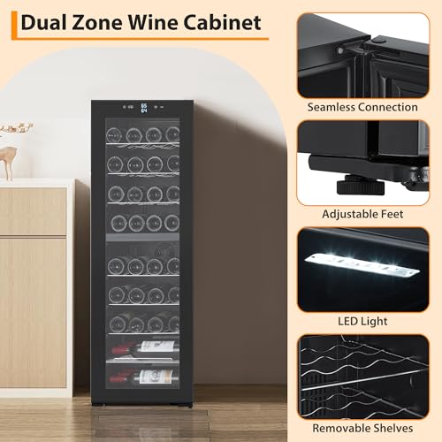 Wine Cooler Refrigerator 21 Inch 39-Bottle Capacity,Built-in or Freestanding,Silent Constant-Temp,Sliding Shelves,Reversible Glass Door
