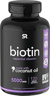 Sports Research Biotin Supplement with Organic Coconut Oil, 5,000mcg, 120 Veggie Softgel Caps
