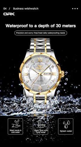 Image of OPK Watches for Men Diamond Roman Analog Mens Watches Waterproof Large Stainless Steel Men Wrist Watch Business Father Gift Watch Blue