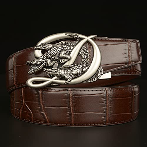 Men's Alligator Pattern Leather Ratchet Belt - Automatic Engraved 3 Crocodile Buckle For Business Dress2