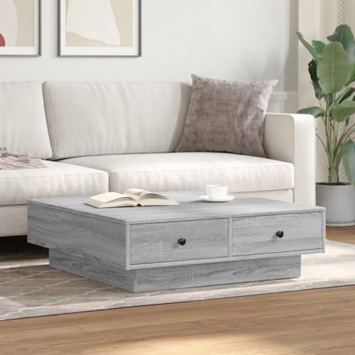 Table basse grise Sonoma 90x90 cm carrée en bois robuste avec rangement