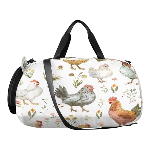 YETTASBIN Sport Travel Duffel Bag for Girls Boys, Cartoon Chickien Large Waterproof Weekender Overnight Bag, Detachable Shoulder Strap Gym Bag with Shoe Compartment & Wet Pocket2