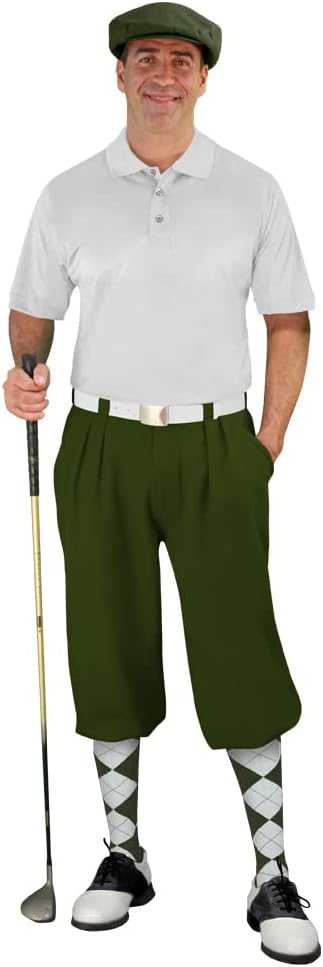 Golf Knickers Mens Select A Style Olive Outfit with Matching Golf Cap and Selected Argyle Socks