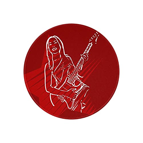 マウスパッド 丸型 ギター ロック 星 赤い おしゃれ 防水 滑り止め ゴム製裏面 ゲーミングマウスパッド ノートパソコン PC ラウンドマウスパッド デスクマット 耐久性が良い オフィス用 ビジネス用 家庭用 ゲーム用 円形 20cm